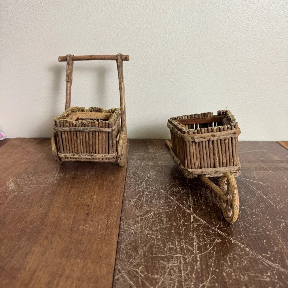 Twig Stick‎ Cottagecore Indoor Planters Cart & Wheelbarrow